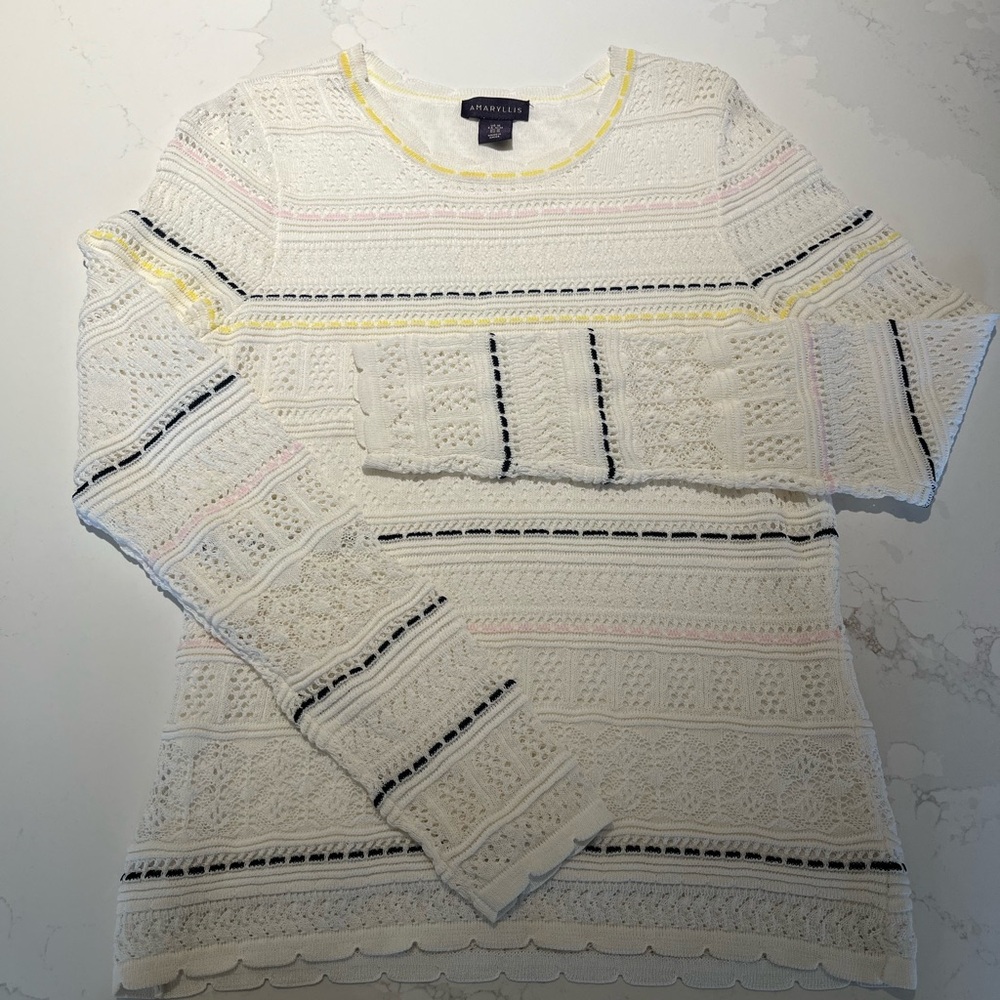 Amaryllis White and Yellow Pointelle Sweater